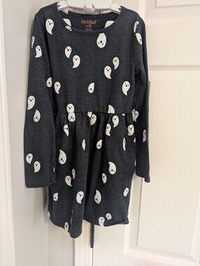 Cat & Jack Black Long-Sleeve Ghost Print Dress